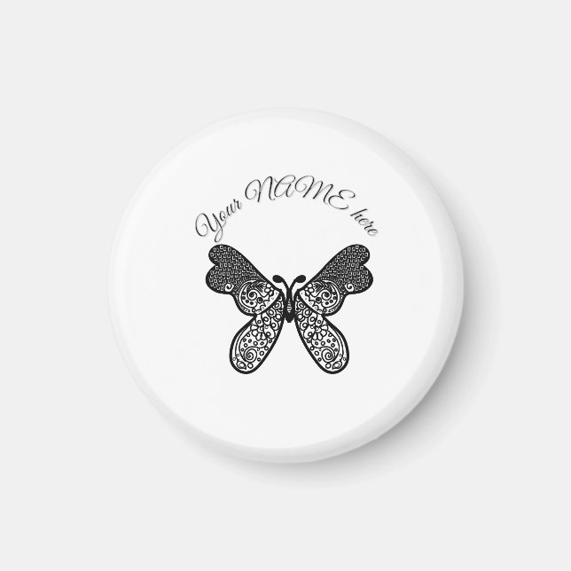 Intrigerter Boho-Mandala-Schmetterling Schwarz und Magnet (Vorne)