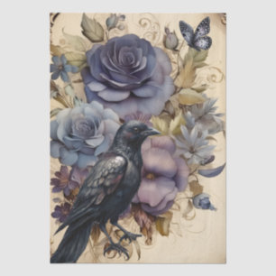 Intrigierende Fantasy-Gotik-Rabe und Blumen Seidenpapier