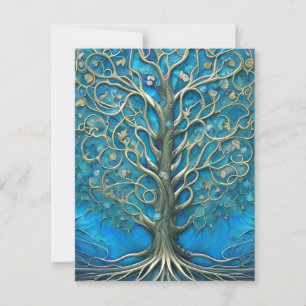 Intrikates blaues florales Baum-des-Lebens-Grafik Dankeskarte
