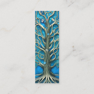 Intrikates blaues florales Baum-des-Lebens-Grafik Mini Visitenkarte