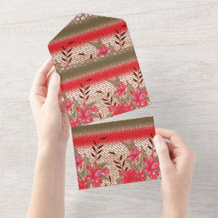 Intrikates Stoffdesign mit Blumenmuster All In One Einladung