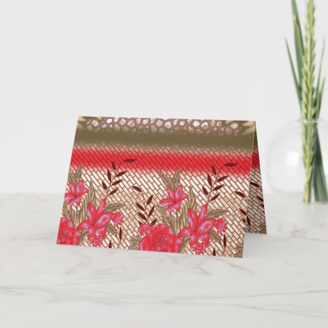 Intrikates Stoffdesign mit Blumenmuster Dankeskarte (Vorderseite)