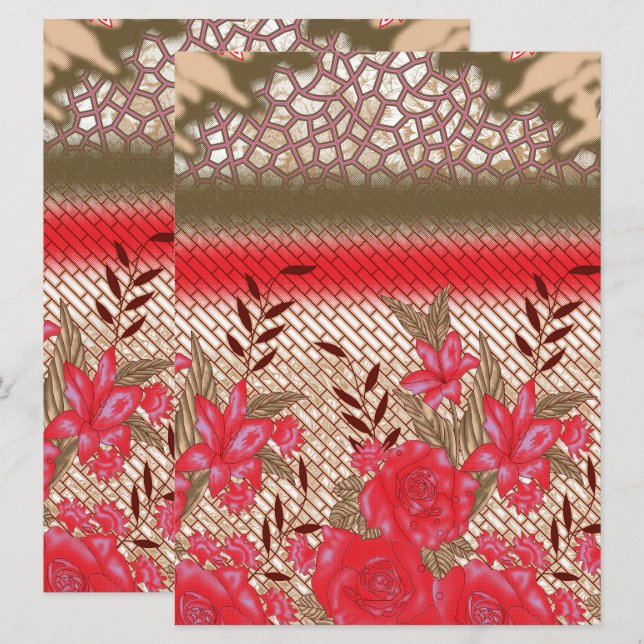 Intrikates Stoffdesign mit Blumenmuster Einladung (Vorne/Hinten)