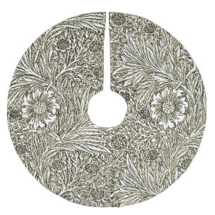 Intrikiertes Blumendesign in Braun und Weiß Polyester Weihnachtsbaumdecke