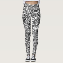 Intrikiertes Blumendesign in Schwarz und Weiß Leggings