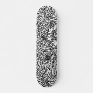 Intrikiertes Blumendesign in Schwarz und Weiß Skateboard