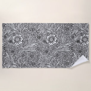 Intrikiertes Blumendesign in Schwarz und Weiß Strandtuch