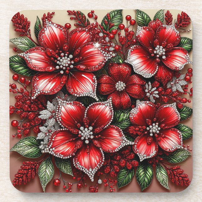Intrikiertes Gem verziertes Blumendesign Getränkeuntersetzer (Vorderseite)