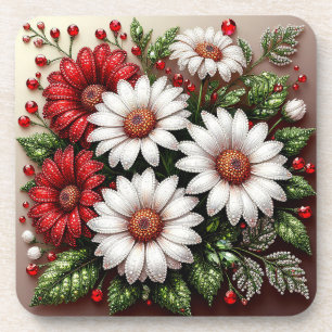 Intrikiertes Gem verziertes Blumendesign Getränkeuntersetzer