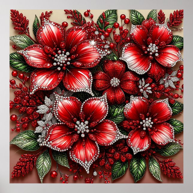 Intrikiertes Gem verziertes Blumendesign Poster (Vorne)