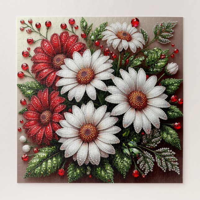 Intrikiertes Gem verziertes Blumendesign Puzzle (Vertikal)