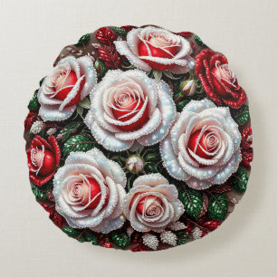 Intrikiertes Gem verziertes Blumendesign Rundes Kissen