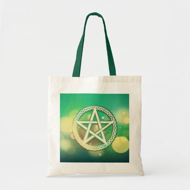 Intrikiertes grünes Pentagramm Tragetasche (Vorne)