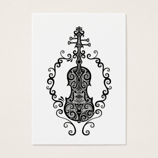 Intrikiertes Schwarzes Violindesign auf Weiß (Vorderseite)
