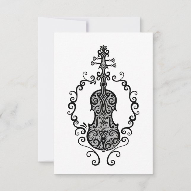 Intrikiertes Schwarzes Violindesign auf Weiß (Vorderseite)