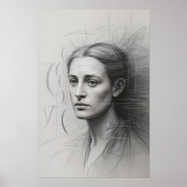 Introspektive Studie: Graphit-Porträt Poster (Vorne)