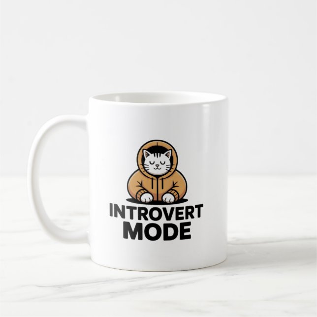 Introvert Mode Cat Mug–Cozy Minimalist Coffee Cup Kaffeetasse (Links)