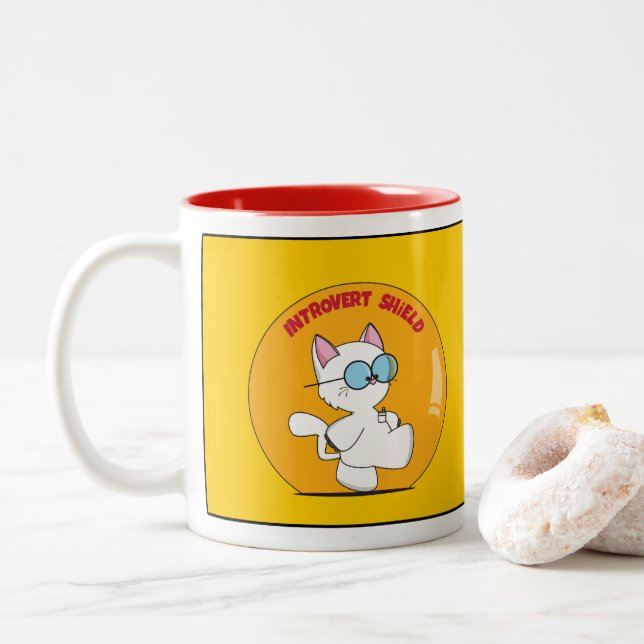 Introvert Schild Zweifarbige Tasse (Mit Donut)