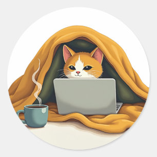 Introvert Überlebensmodus Katzen-Decken-Festung Hu Runder Aufkleber