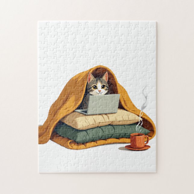 Introvert Überlebensmodus Katzen-Decken-Fort-Aufkl Puzzle (Vertikal)