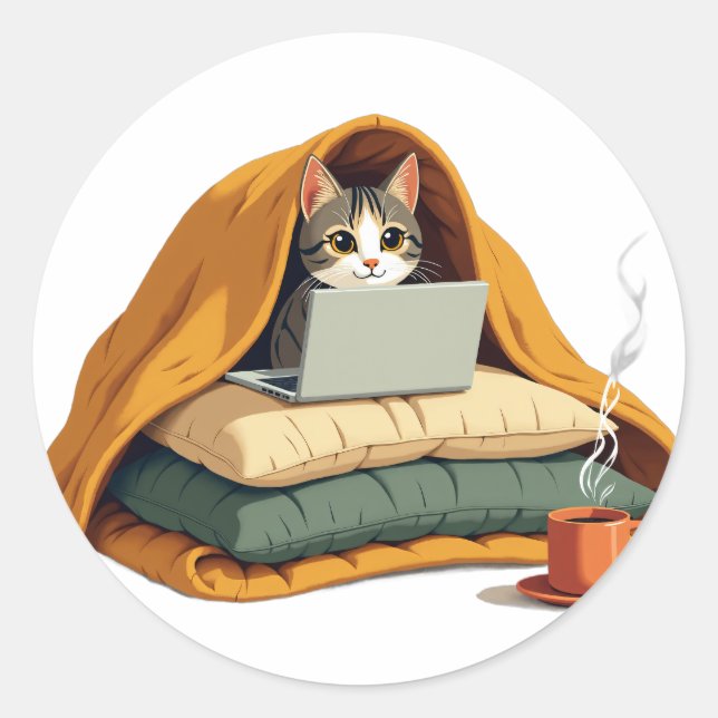 Introvert Überlebensmodus Katzen-Decken-Fort-Aufkl Runder Aufkleber (Vorderseite)