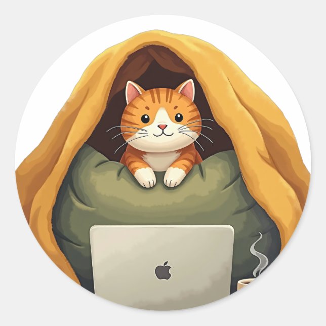 Introvert Überlebensmodus Katzen-Decken-Fort-Mug L Runder Aufkleber (Vorderseite)