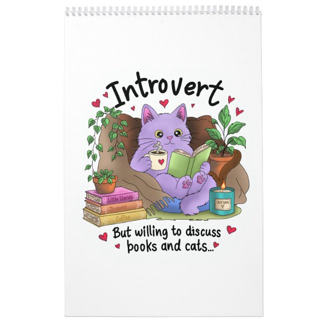 Introvertiert, aber bereit, über Bücher und Katzen Kalender (Titelbild)