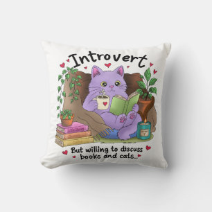 Introvertiert, aber bereit, über Bücher und Katzen Kissen