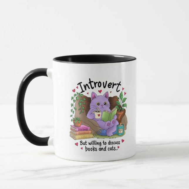 Introvertiert, aber bereit, über Bücher und Katzen Tasse (Links)