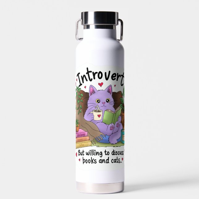 Introvertiert, aber bereit, über Bücher und Katzen Trinkflasche (Vorne)
