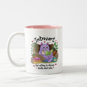 Introvertiert, aber bereit, über Bücher und Katzen Zweifarbige Tasse