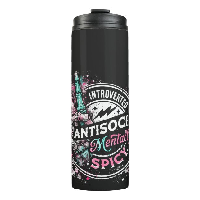 Introvertiertes Antisoziales Mental Würziges Skele Thermosbecher (Vorderseite)