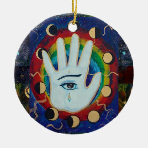 Intuitiver Touch-Handaugen-Mond Maureen Girard Keramik Ornament
