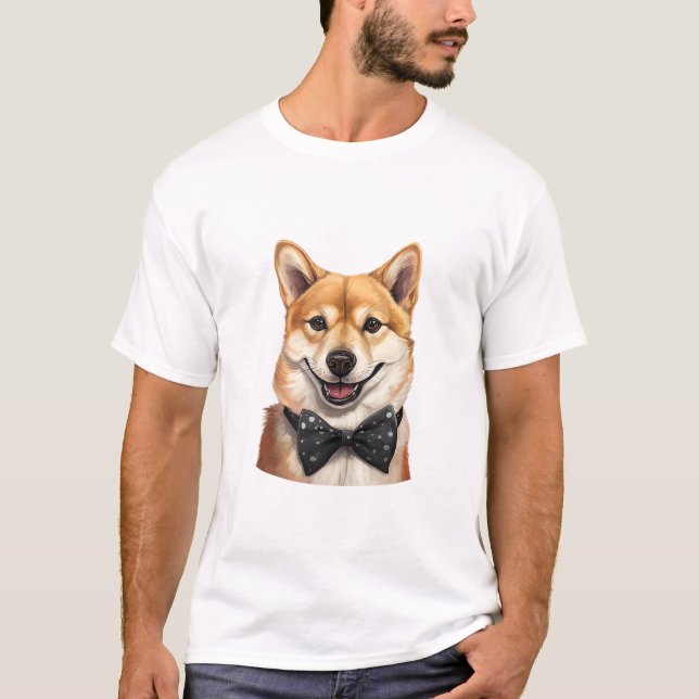 Inu Dog Wearing Bow Krawatte T-Shirt (Vorderseite)