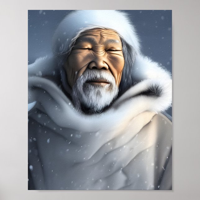 Inuit Großvater von Schnee und Nebelportrait Poster (Vorne)