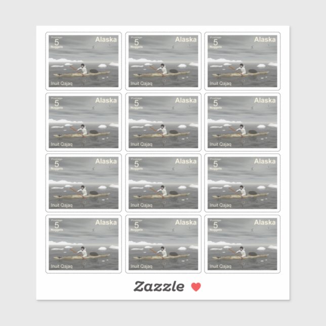 Inuit Kayak - Alaska Postage Aufkleber (Blatt)