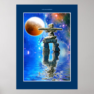 Inukshuk & Galaxy Moon Fantasy Art Poster