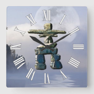 Inukshuk & Wilderness Moon Art Clock Quadratische Wanduhr