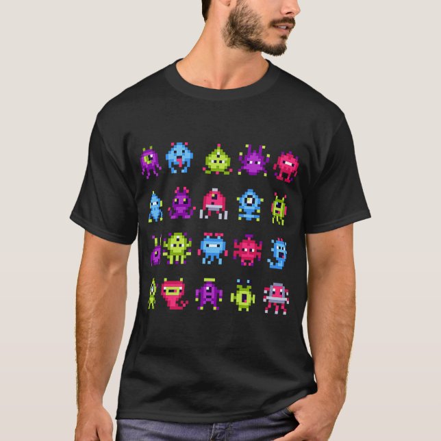 INVADERS I Liebe 80er Retro 8 Bit Pixel Space Mons T-Shirt (Vorderseite)