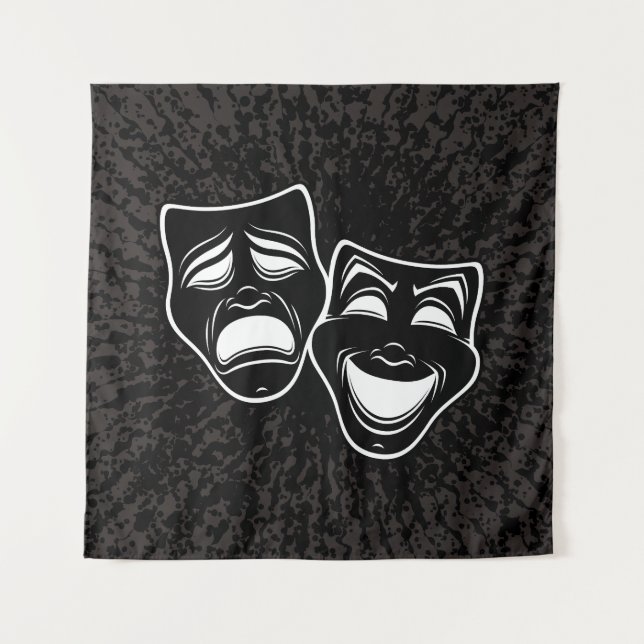 Inverted Black And White Comedy And Tragedy Masks Wandteppich (Vorderseite)
