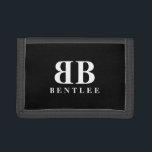 Invertierte Namensinitialen, in Monogramm schwarz Tri-fold Geldbeutel<br><div class="desc">Inverted Name Initialen benutzerdefinierte Monogramm schwarze Trifold-Brieftasche. Personalisierte Geschenkidee für Männer,  Frauen und Kinder. Elegantes Vorlagendesign.</div>