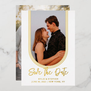 Invertierter zweier Foto Hochzeit speichern Sie da Folieneinladung