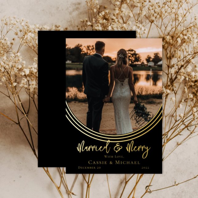 Invertiertes Foto Hochzeit Verheiratet und fröhlic Folien Feiertagskarte (Von Creator hochgeladen)