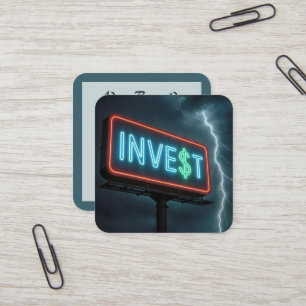 Investieren Neon-Werbetafel mit Blitz Quadratische Visitenkarte