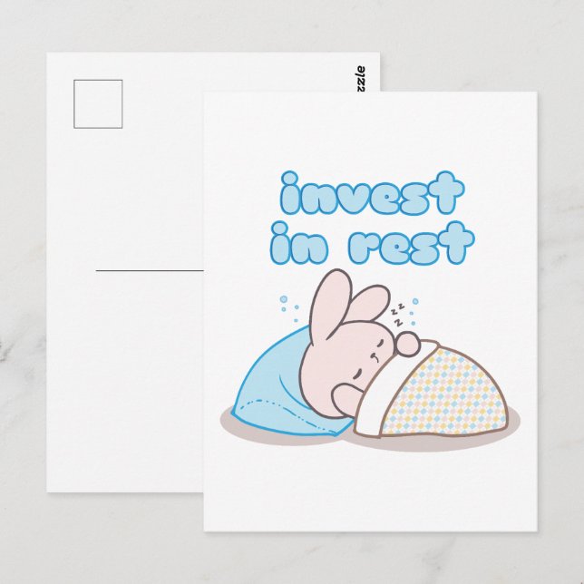 Investieren Sie in Erholung mit Snoozy Bunny Postkarte (Vorne/Hinten)