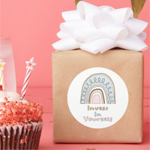 Investieren Sie in sich motivierend, farbenfroher  Runder Aufkleber