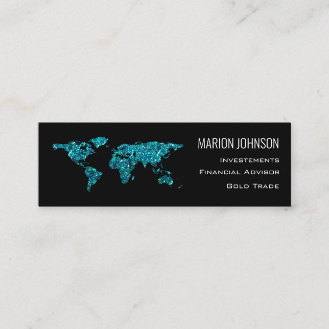 Investments Finance Advisor Analyst World Map Blue Mini Visitenkarte (Vorderseite)
