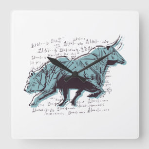 Investor Bull and Bear Market Clock Quadratische Wanduhr