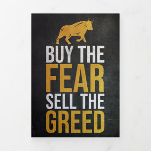Investor Buy Fear Sell Greed Trader Dreifach Gefaltete Karte