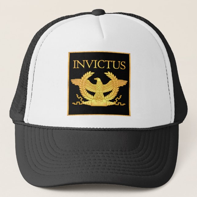 Invictus Eagle auf Schwarzem Truckerkappe (Vorderseite)
